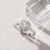 White gold Round Halo Diamond Ring with Solitaire Band and Four-Prong Setting_28