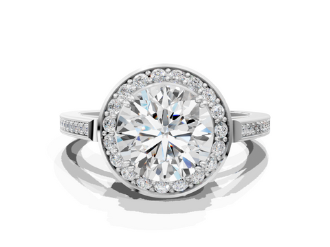 White gold Round Halo Diamond Ring with Split Shank and Four-Prong Setting_142