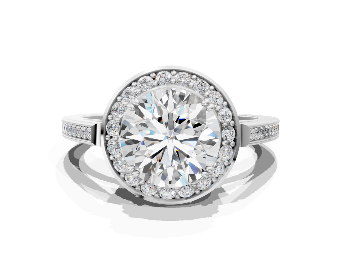 White gold Round Halo Diamond Ring with Split Shank and Four-Prong Setting_144