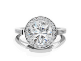 White gold Round Halo Diamond Ring with Split Shank and Four-Prong Setting_144