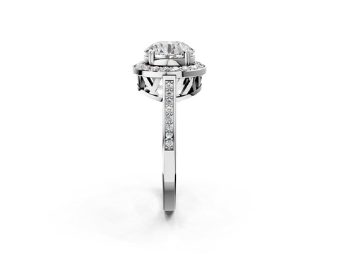 White gold Round Halo Diamond Ring with Split Shank and Four-Prong Setting_144