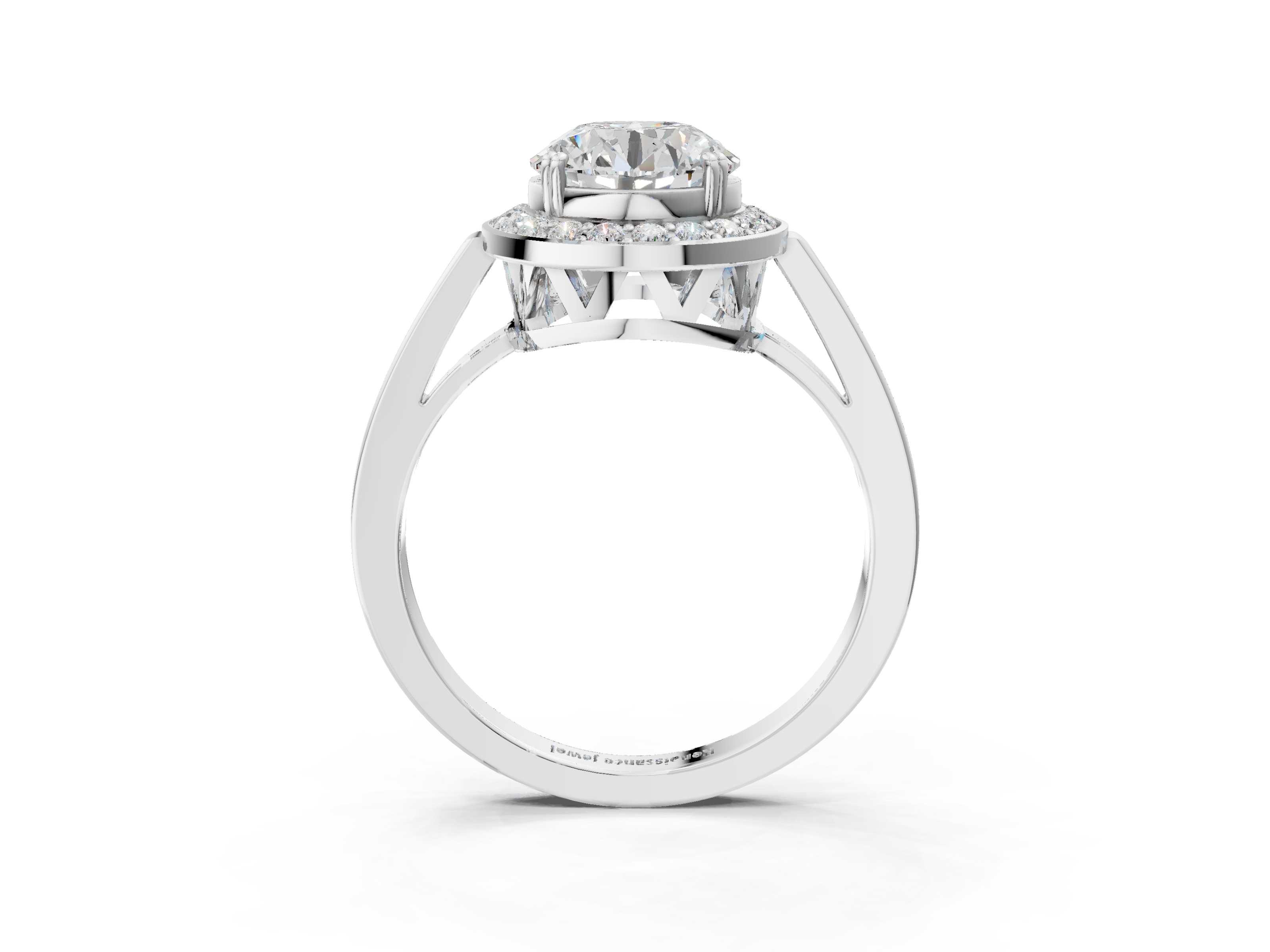 White gold Round Halo Diamond Ring with Split Shank and Four-Prong Setting_147