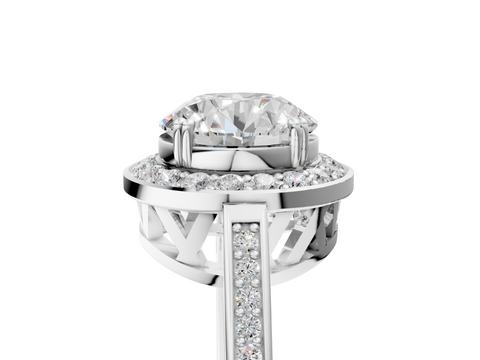 White gold Round Halo Diamond Ring with Split Shank and Four-Prong Setting_147