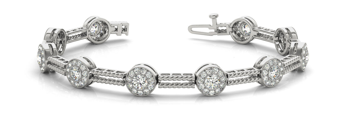 White gold Round Halo Diamond Rope Bracelet with Bezel Setting