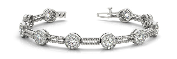 White gold Round Halo Diamond Rope Bracelet with Bezel Setting