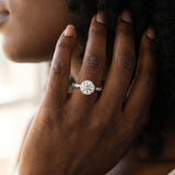White gold Round Halo Diamond Solitaire with Filigree Band and Four-Prong Setting_23