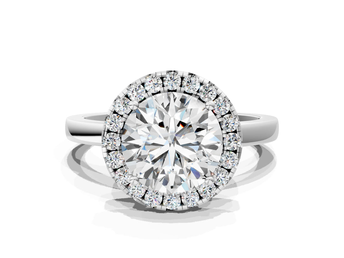 White gold Round Halo Diamond Solitaire with Pavé Band and Four-Prong Setting_108