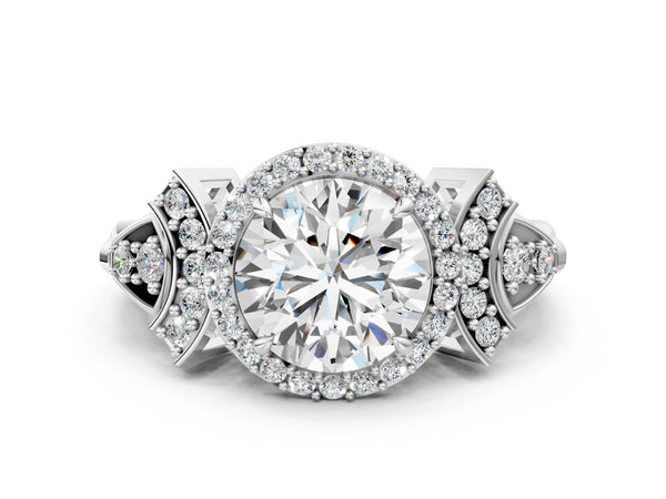 White gold Round Halo Diamond Split Shank Engagement Ring with Four-Prong Setting
