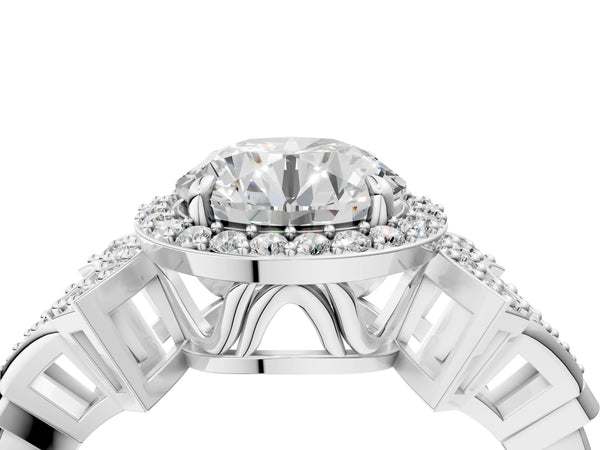 White Gold Pear-Shaped Halo Engagement Ring Setting with Arched Pave