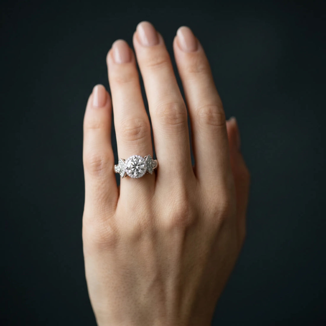White gold Round Halo Diamond Split Shank Engagement Ring with Four-Prong Setting_24
