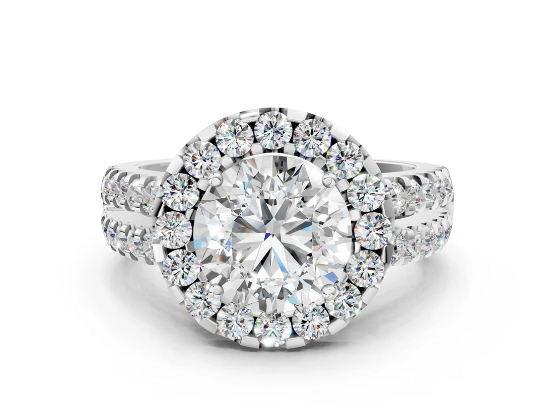 White gold Round Halo Diamond Split Shank Engagement Ring with Prong Setting_130