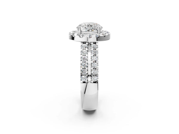 White gold Round Halo Diamond Split Shank Engagement Ring with Prong Setting