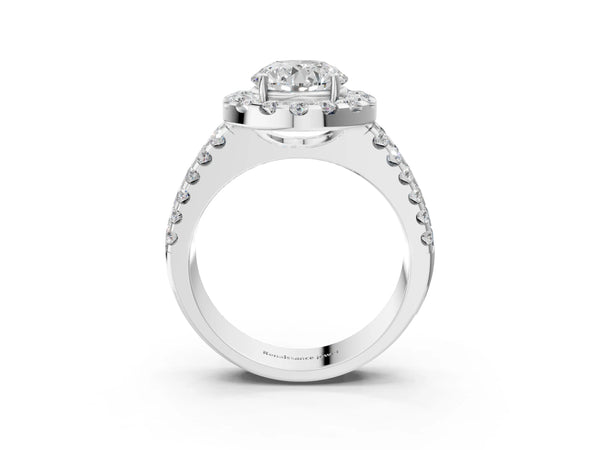 White gold Round Halo Diamond Split Shank Engagement Ring with Prong Setting