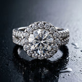 White gold Round Halo Diamond Split Shank Engagement Ring with Prong Setting_15