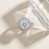 White gold Round Halo Diamond Split Shank Ring with Milgrain Detail_15