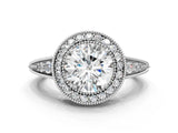 White gold Round Halo Diamond Split Shank Ring with Milgrain Detail_65