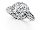 White gold Round Halo Diamond Split Shank Ring with Milgrain Detail_67