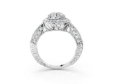 White gold Round Halo Diamond Split Shank Ring with Milgrain Detail_69