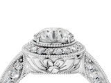 White gold Round Halo Diamond Split Shank Ring with Milgrain Detail_70