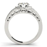 White gold Round Halo Diamond Split Shank Ring with Prong Setting 2