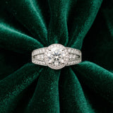 White gold Round Halo Diamond Split Shank Ring with Prong Setting_27