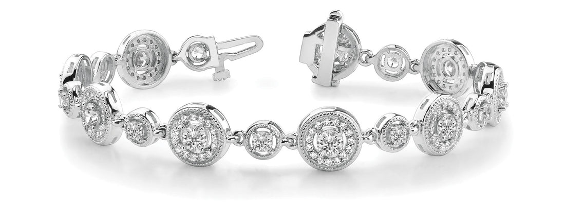 White gold Round Halo Diamond Tennis Bracelet with Bezel Setting
