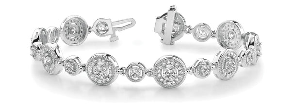 White gold Round Halo Diamond Tennis Bracelet with Bezel Setting