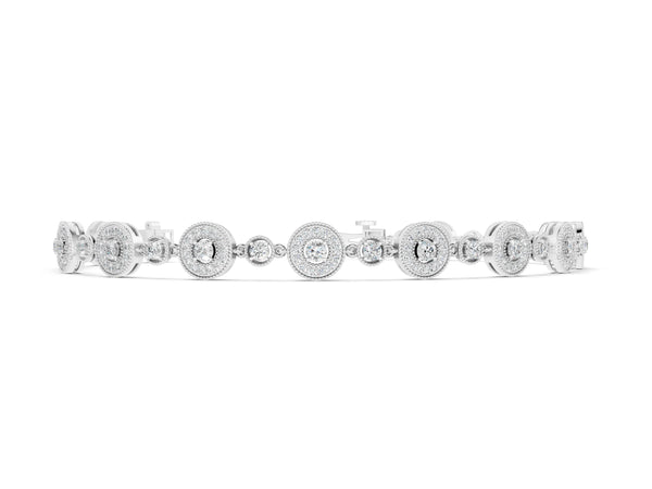 Silver Round Halo Diamond Tennis Bracelet with Bezel Setting