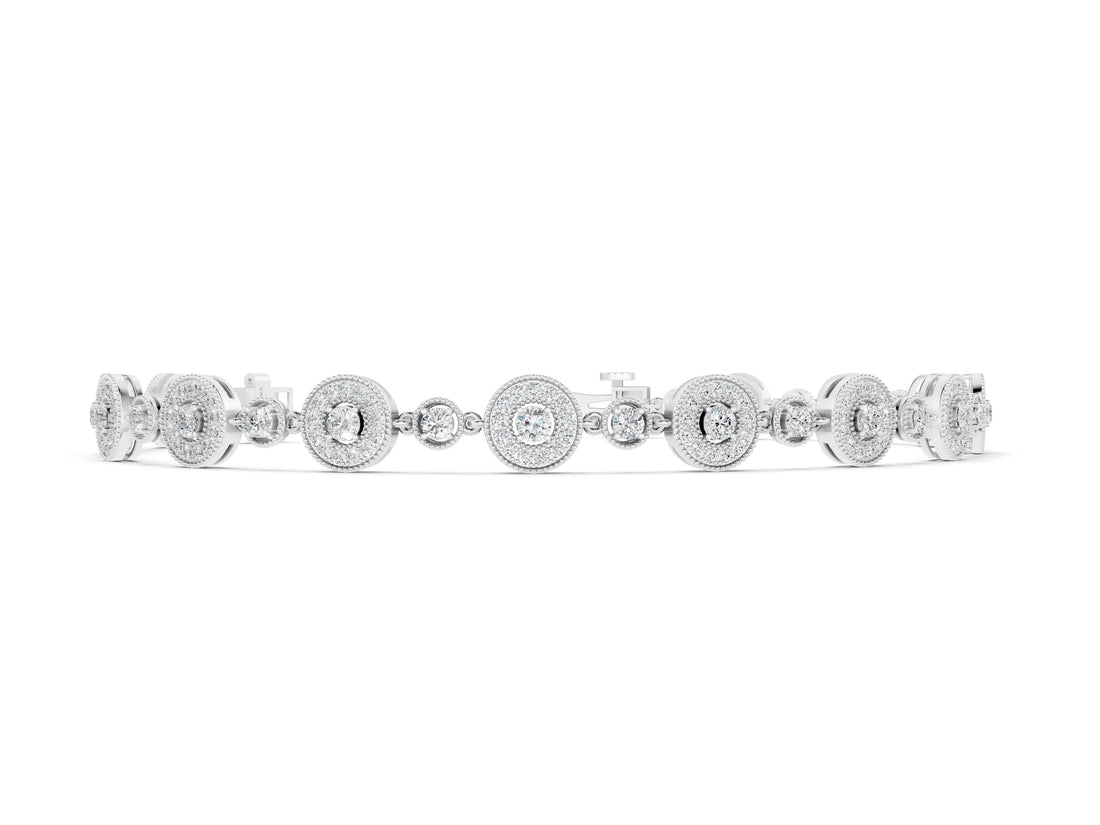 White gold Round Halo Diamond Tennis Bracelet with Bezel Setting_5