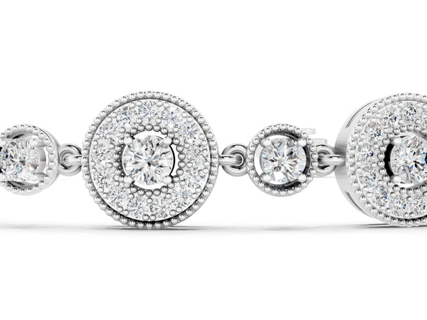 White gold Round Halo Diamond Tennis Bracelet with Bezel Setting