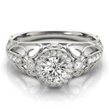 White gold Round Halo Filigree Diamond Engagement Ring 1
