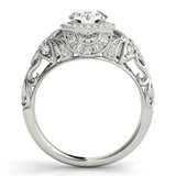 White gold Round Halo Filigree Diamond Engagement Ring with Prong Setting 2