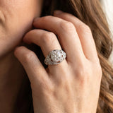 White gold Round Halo Filigree Diamond Engagement Ring with Prong Setting_26