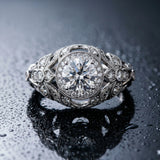White gold Round Halo Filigree Diamond Engagement Ring with Prong Setting_27