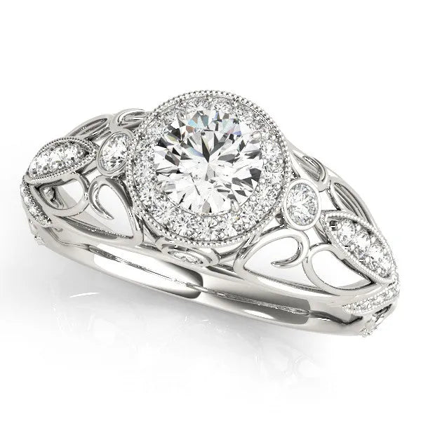 White gold Round Halo Filigree Diamond Engagement Ring