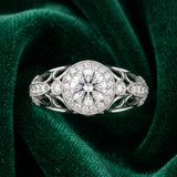 White gold Round Halo Filigree Diamond Engagement Ring_28
