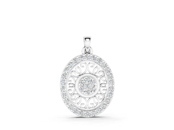 Silver Round Halo Filigree Pendant with Pavé Setting