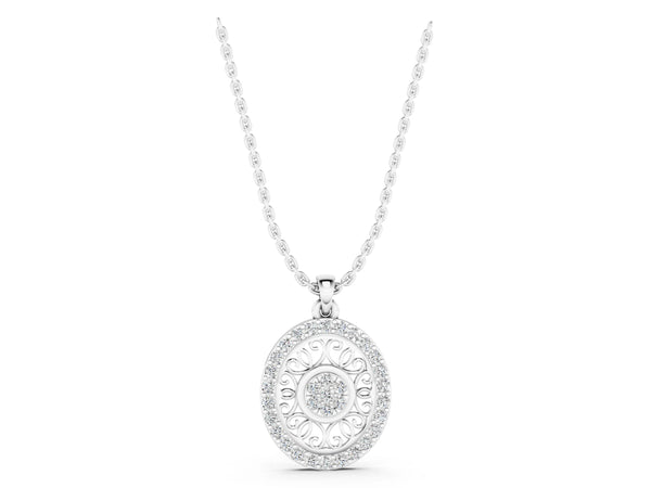 Silver Round Halo Filigree Pendant with Pavé Setting