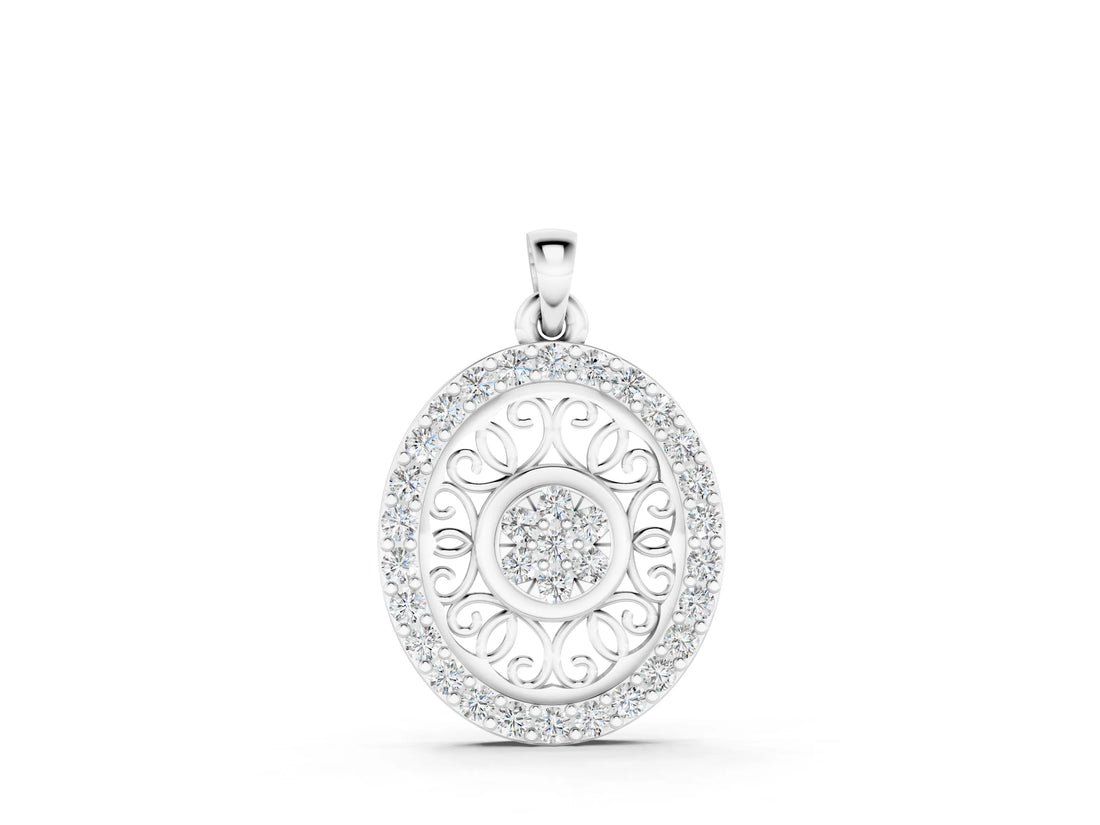 White gold Round Halo Filigree Pendant with Pavé Setting_6