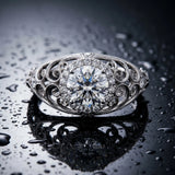 White gold Round Halo Filigree Solitaire Diamond Ring with Milgrain Detailing_28