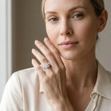 White gold Round Halo Floral Diamond Engagement Ring with Pave Split Shank and Four-Prong Setting_7