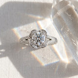 White gold Round Halo Floral Diamond Engagement Ring with Pave Split Shank and Four-Prong Setting_9