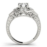 White gold Round Halo Milgrain Diamond Engagement Ring with Leaf Band and Four-Prong Setting 2