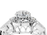 White gold Round Halo Milgrain Diamond Engagement Ring with Leaf Band and Four-Prong Setting_18