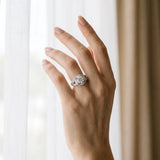White gold Round Halo Milgrain Diamond Engagement Ring with Leaf Band and Four-Prong Setting_25