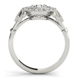 White gold Round Halo Milgrain Diamond Ring with Split Shank and Bezel Setting 2