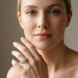 White gold Round Halo Milgrain Diamond Ring with Split Shank and Bezel Setting_7