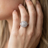 White gold Round Halo Milgrain Diamond Ring with Split Shank and Bezel Setting_8
