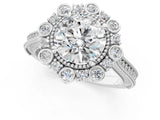 White gold Round Halo Milgrain Pave Diamond Ring with Four-Prong Setting 1