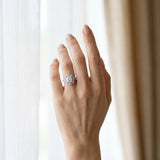 White gold Round Halo Milgrain Pave Diamond Ring with Four-Prong Setting_12